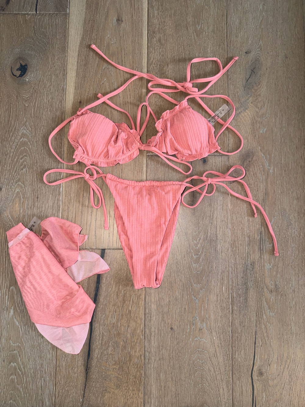 3 piece dusty pink string bikini with sarong new without tags size medium